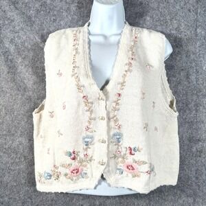 Vtg Carolyn Taylor Floral Embroidered Sweater Vest Top‎ Size M Cottagecore